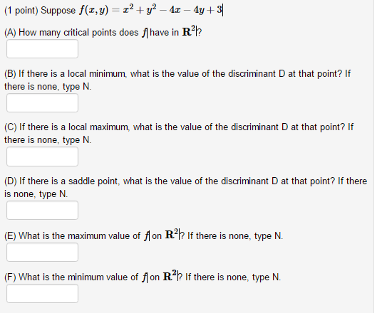 Solved Suppose F X Y X 2 Y 2 4x 4y 3 How Many Chegg Com