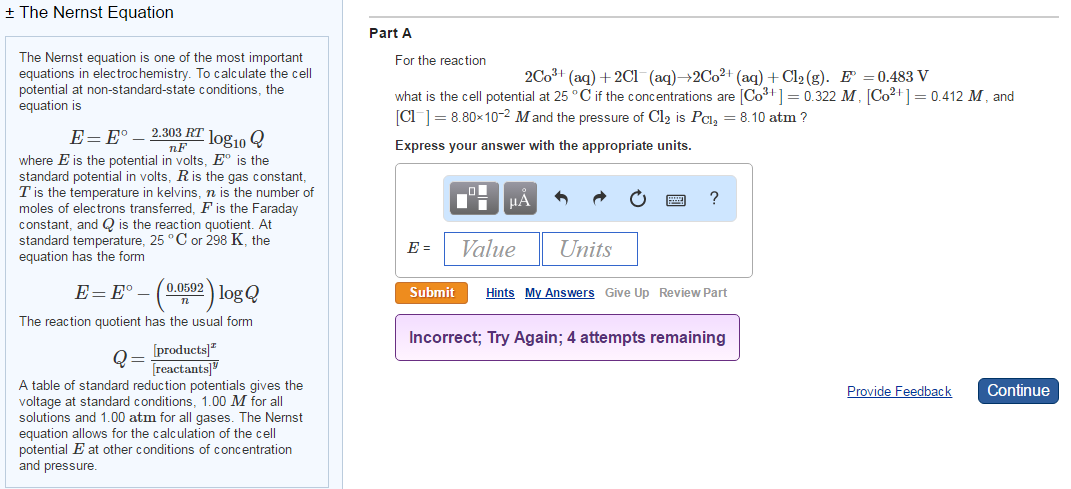 Solved The Nernst Equation Is One Of The Most Important E Chegg Com