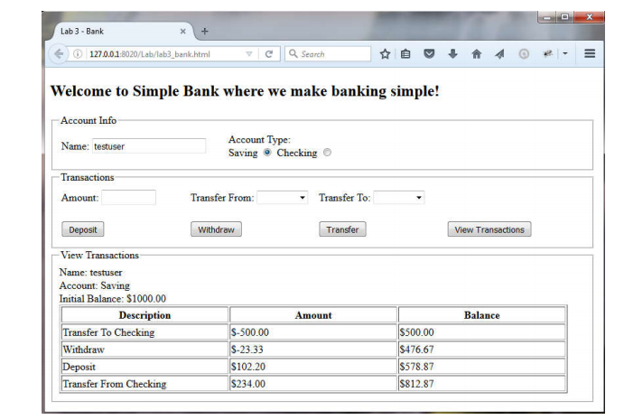 you to create a simple bank transaction web page so that customers