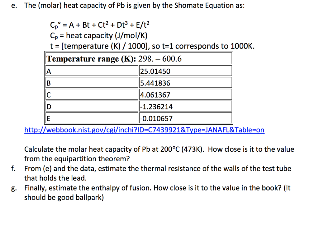 E The Molar Heat Capacity Of Pb Is Given By The Chegg Com