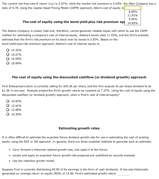 Solved: The Current Risk-free Rate Of Return (r_RF) Is 4.6 ...