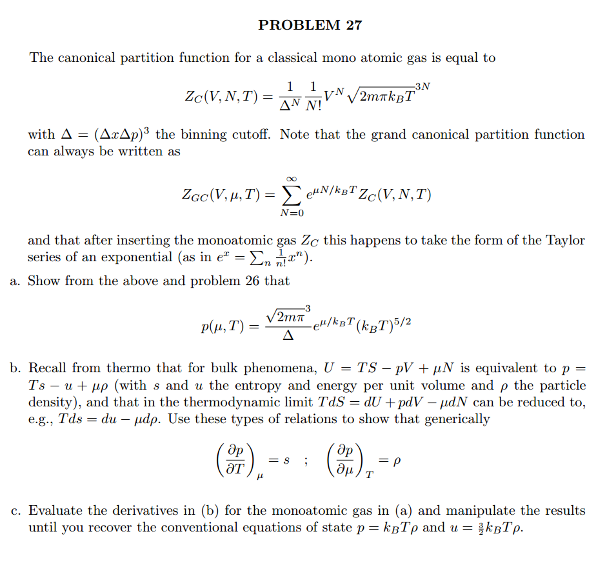 Solved The Canonical Partition Function For A Classical M Chegg Com