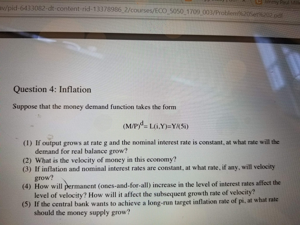 economics archive october 09 2017 chegg com suppose that the money demand function takes the form
