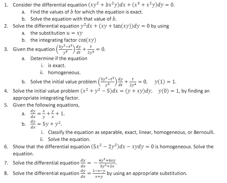 Consider The Differential Equation Xy 2 Bx 2y Dx Chegg Com