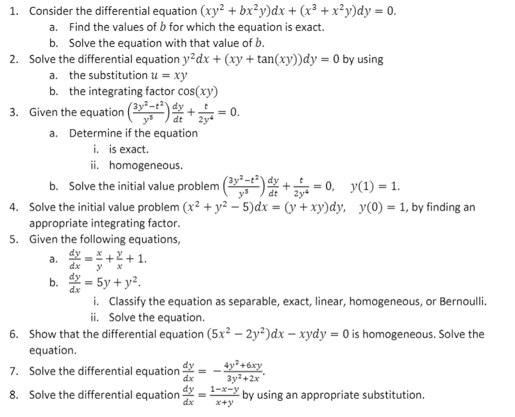 Solved Consider The Differential Equation Xy 2 Bx 2y D Chegg Com