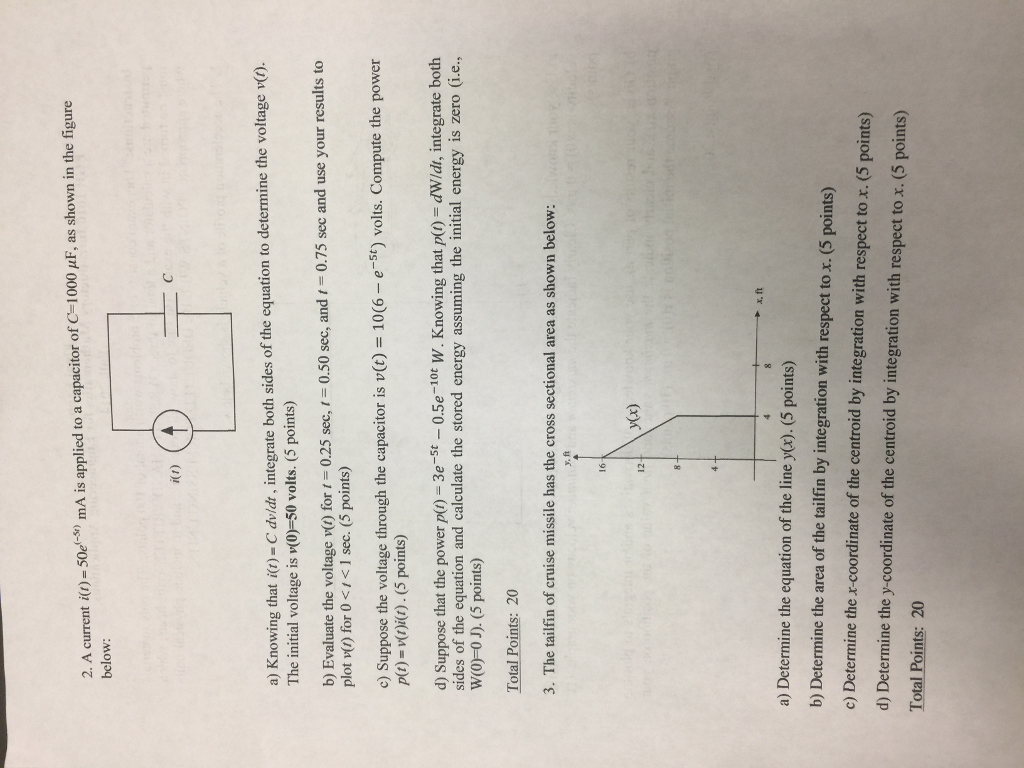 Solved A Current I T 50e 5t Ma Is Applied To A Capa Chegg Com