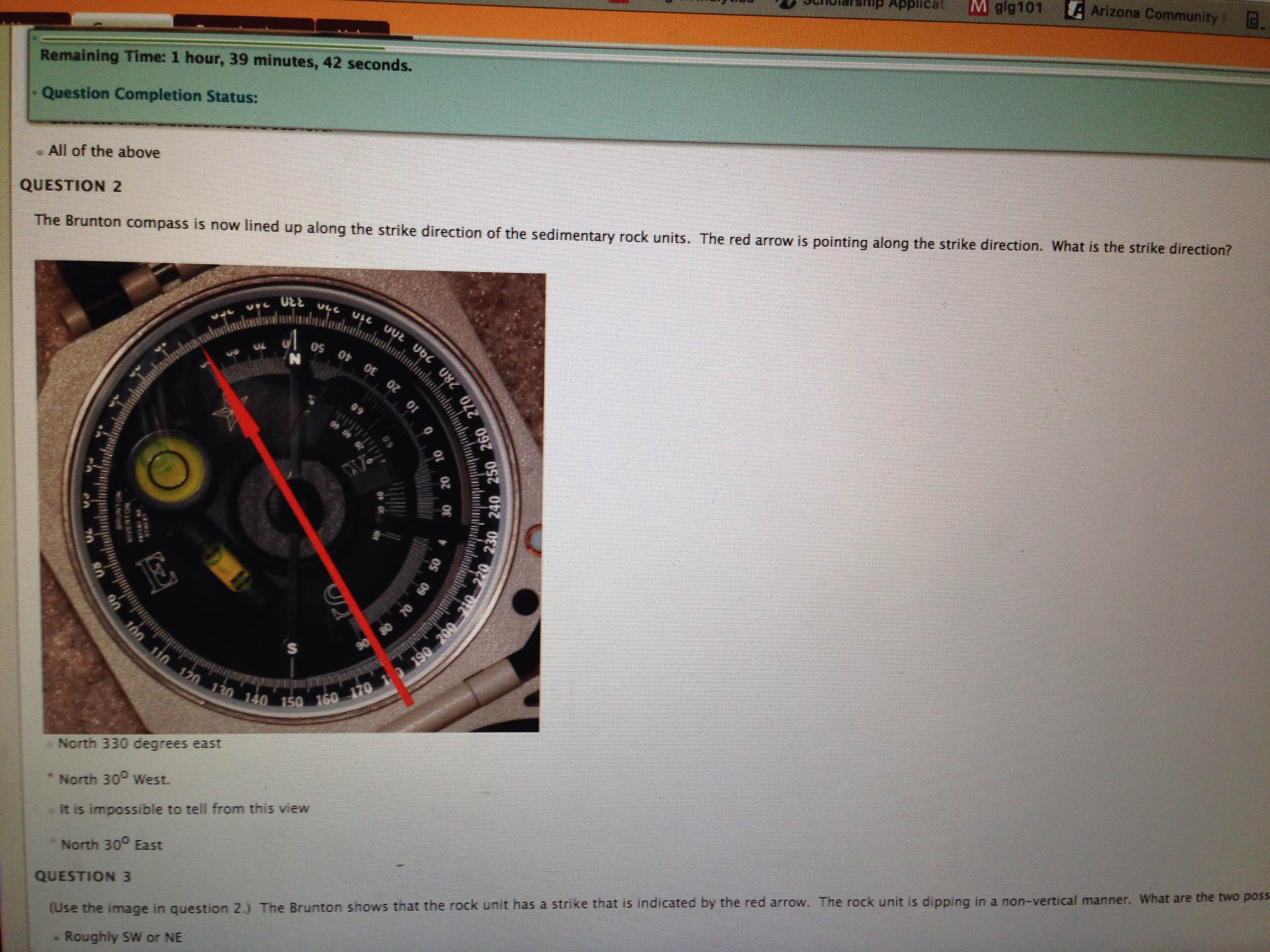 Solved The Brunton Compass Is Lined Up Along The Strike D Chegg Com