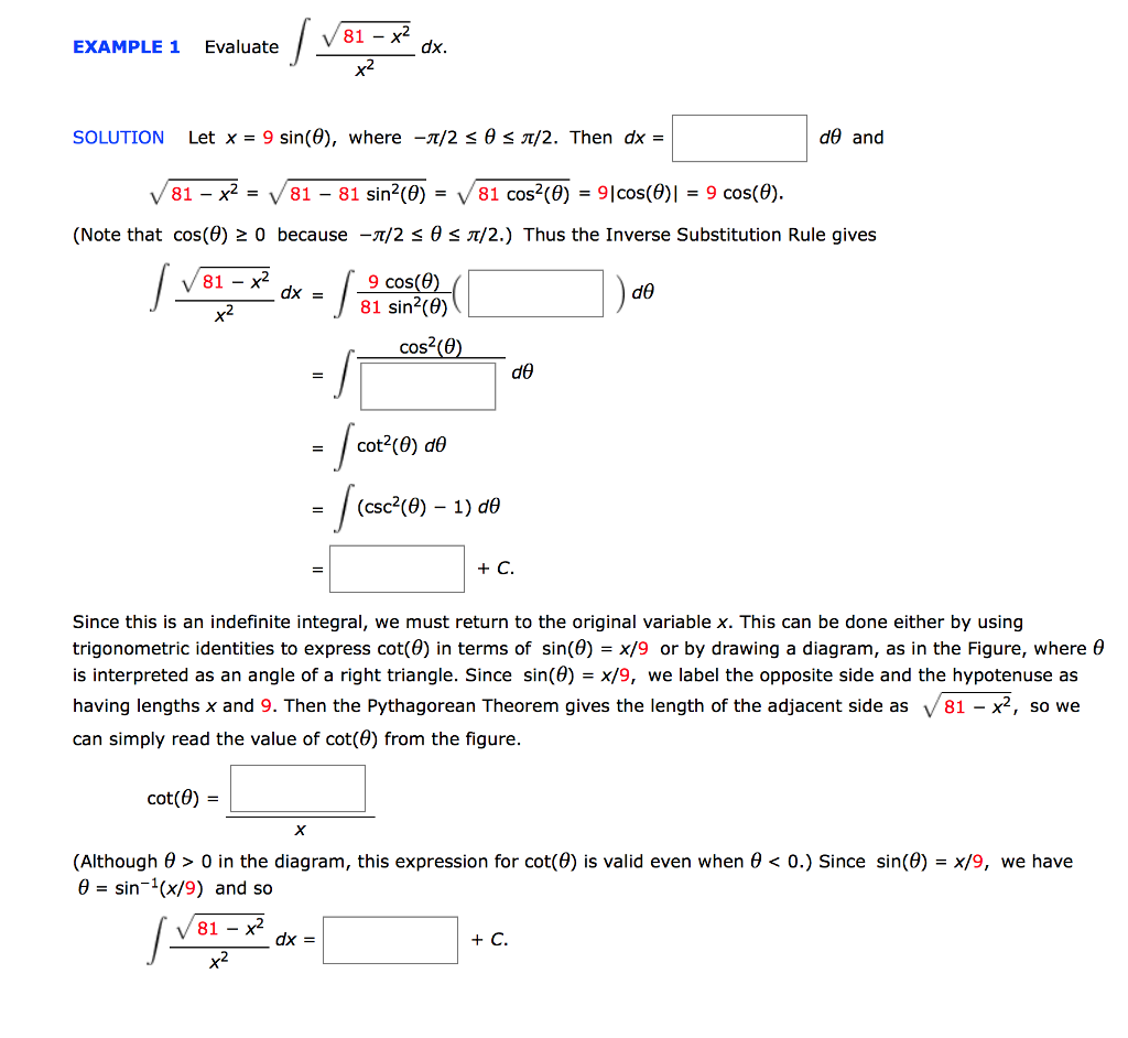 Example 1 Evaluate X2 Solution Let X 9 Sin 8 Where Chegg Com