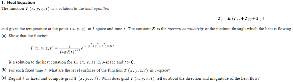 Solved The Function T V Y Z T Is A Solution To The H Chegg Com