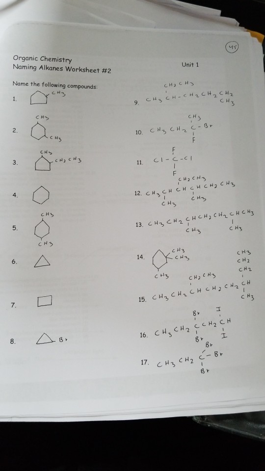 Solved Organic Chemistry Naming Alkanes Worksheet 2 Unit