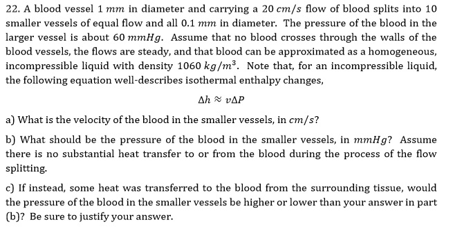 A Blood Vessel 1 Mm In Diameter And Carrying A 20 A Blood Vessel 1 Mm In Diameter And Carrying A 20