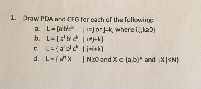 Draw Pda And Cfg For Each Of The Following L Chegg Com