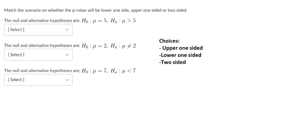 Solved Match The Scenario On Whether The P Value Will Be