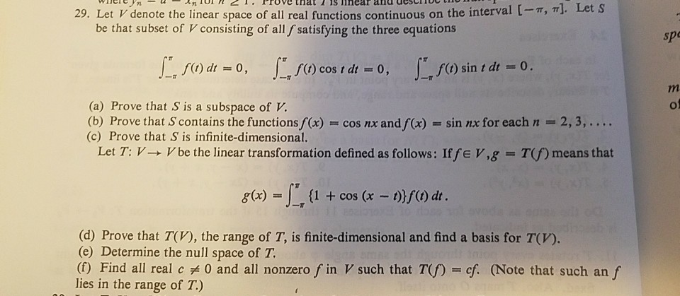 Solved 29 Let V Denote The Linear Space Of All Real Func Chegg Com