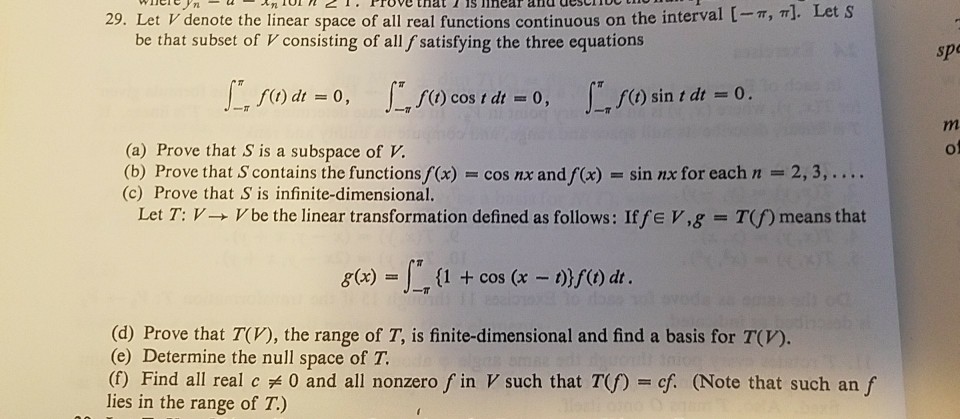 Solved 29 Let V Denote The Linear Space Of All Real Func Chegg Com