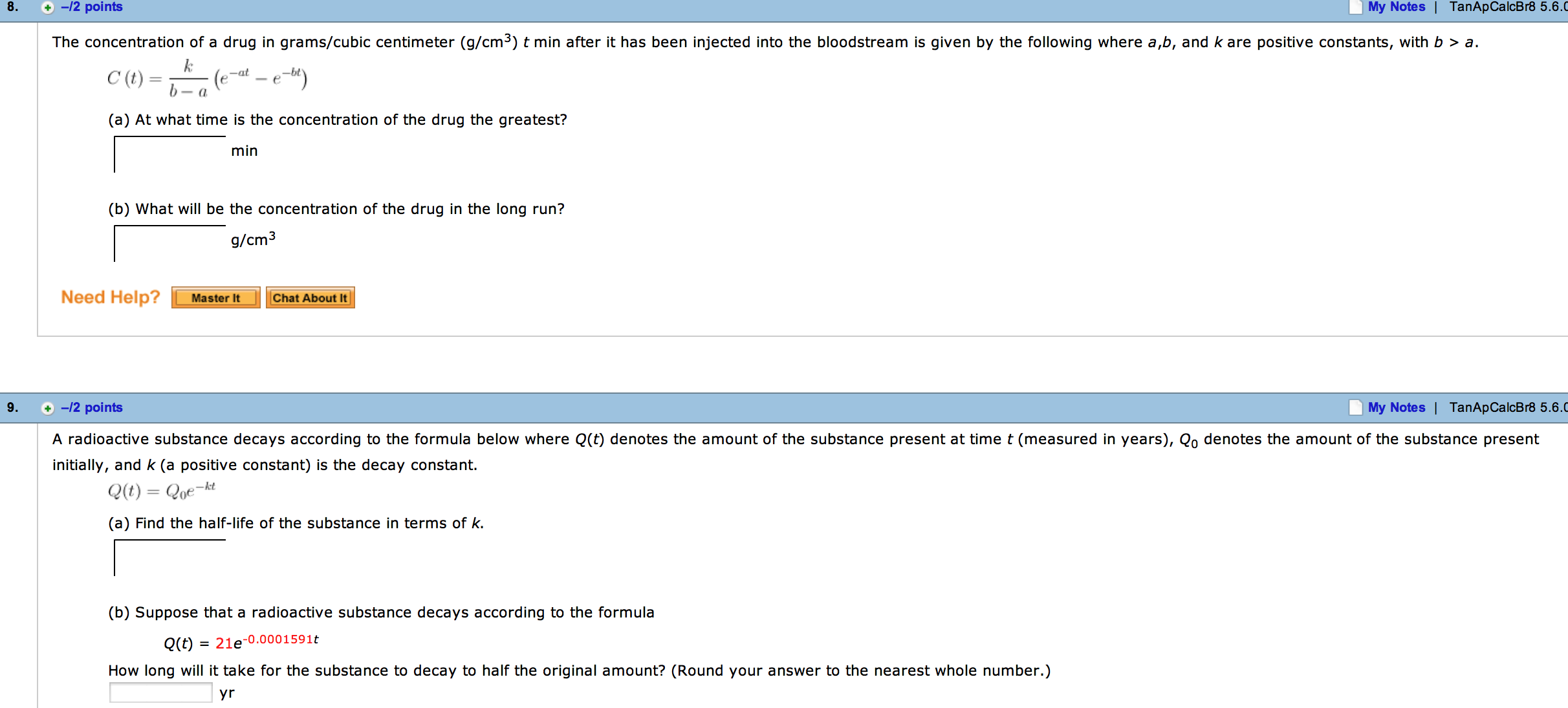 Solved The Concentration Of A Drug In Grams Cubic Centime Chegg Com