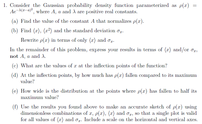 Solved 1 Consider The Gaussian Probability Density Funct Chegg Com