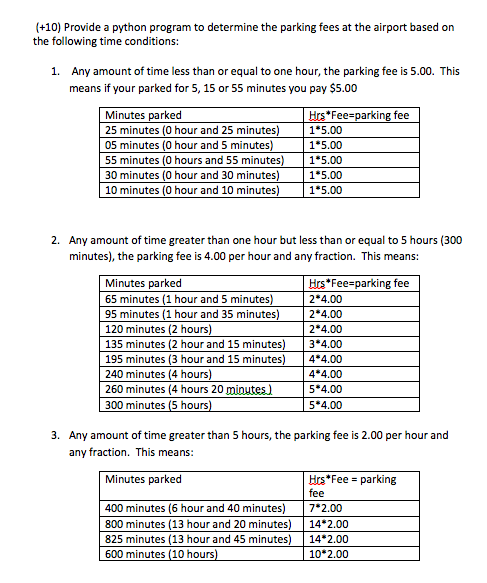 10 Provide A Python Program To Determine The Parking Fees At The Airport Based 10 Provide A Python Program To Determine The Parking Fees At The Airport Based