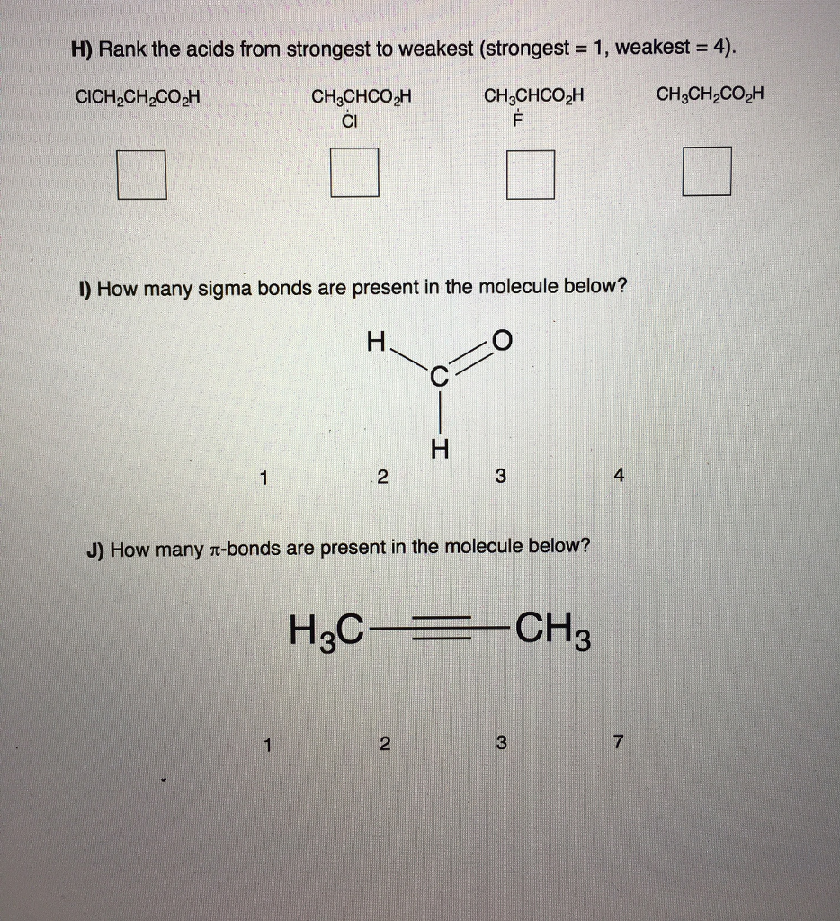 Solved H) Rank The Acids From Strongest To Weakest (stron