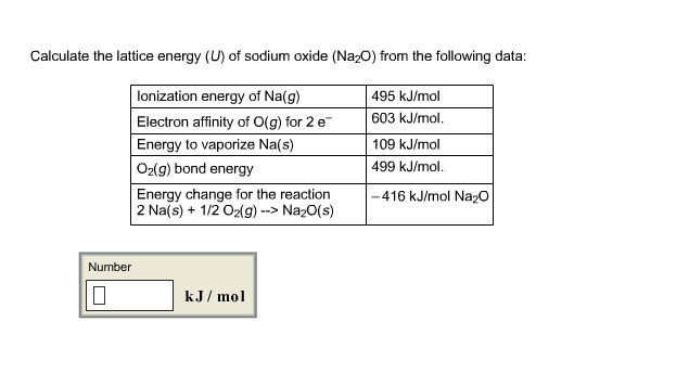 Calculate the lattice energy of sodium oxide