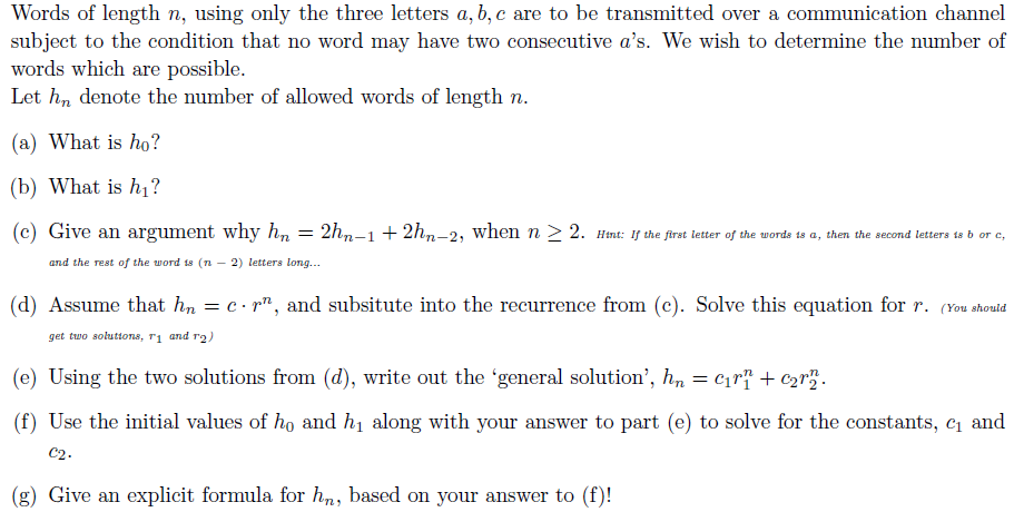 Solved Words Of Lengih N Lising Only The I Lmrx Lei I E Chegg Com