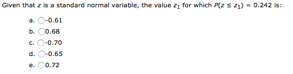 Solved Given That Z Is A Standard Normal Variable The Va Chegg Com