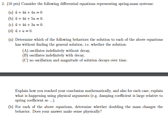 2 10 Pts Consider The Following Differential Eq Chegg Com