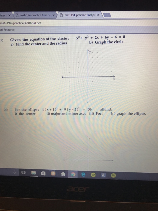 Solved Given The Equation Of The Circle X 2 Y 2 2x Chegg Com