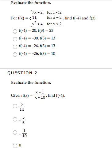 Solved Evaluate The Function For F X 7x 2 For X Chegg Com