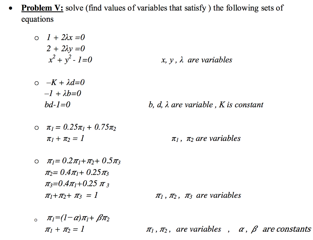 Solved Solve Find Values Of Variables That Satisfy The Chegg Com