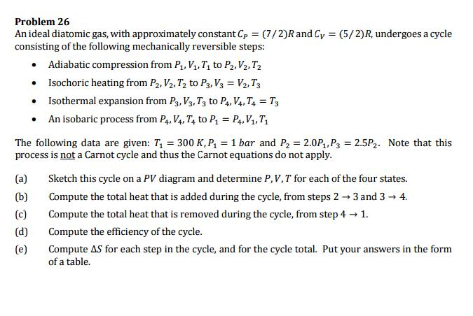 Solved Problem 26 An Ideal Diatomic Gas With Approximate Chegg Com