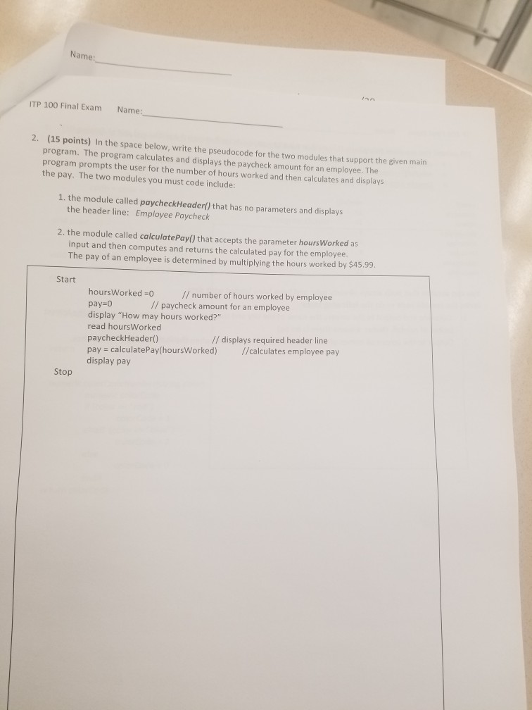 ITP Name: Final 2. (15 Points) Solved: Name Th ... In Exam 100