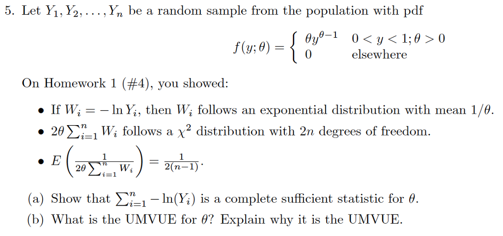 Solved Let Y 1 Y 2 Y N Be A Random Sample From T Chegg Com