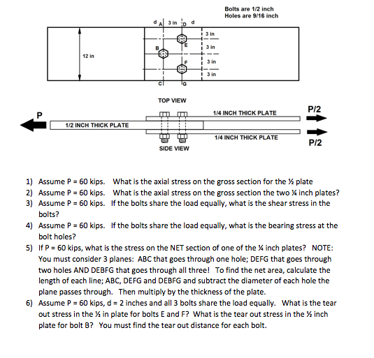 Solved Bolts Are 1 2 Inch Holes Are 9 16 Inch Da 3in 12 I Chegg Com