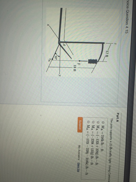 Part A The Pole Supports A 22 Ib Traffic Light Using Chegg 