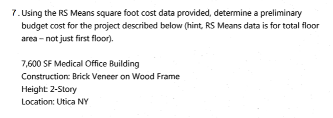 Solved 7 Using The Rs Means Square Foot Cost Data Provided Chegg Com