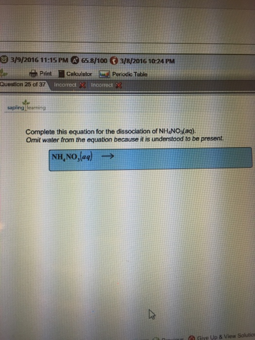Solved Complete This Equation For The Dissociation Of NH