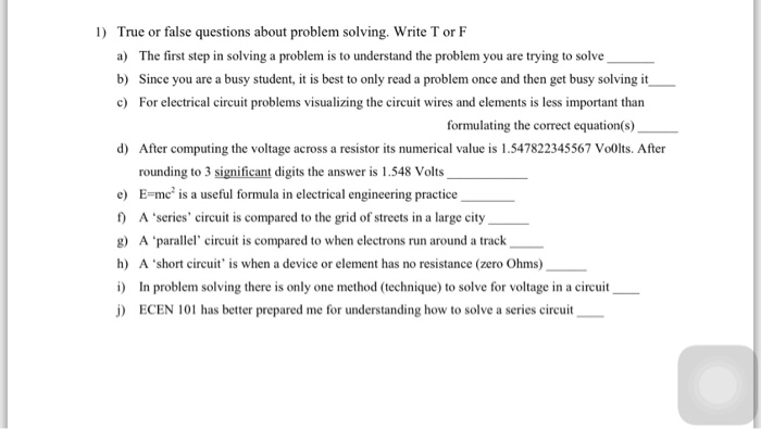 Solved True or false questions about problem solving. Write 