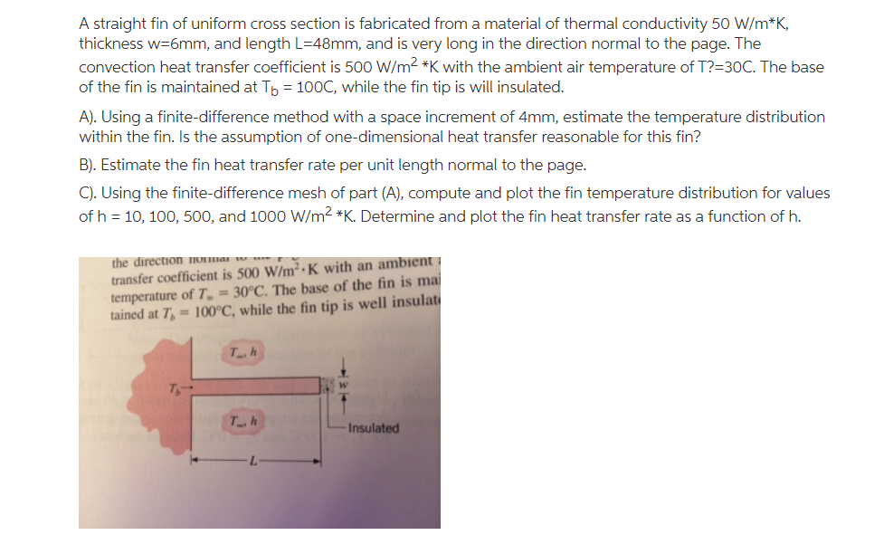 Solved A Straight Fin Of Uniform Cross Section Is Fabrica