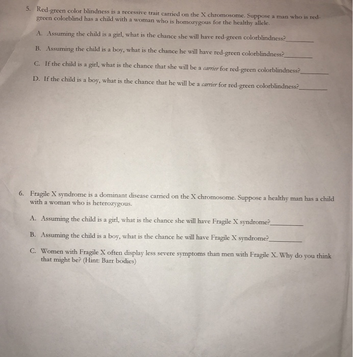 Red Green Color Blindness Is A Recessive Trait Chegg Com