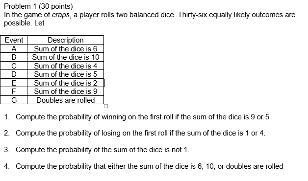 Probability Of Winning Craps On First Roll