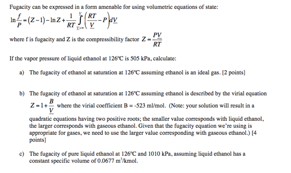 Equation of state (excess compressibility factor, Z À1 ¼ PV/(NkT) À1
