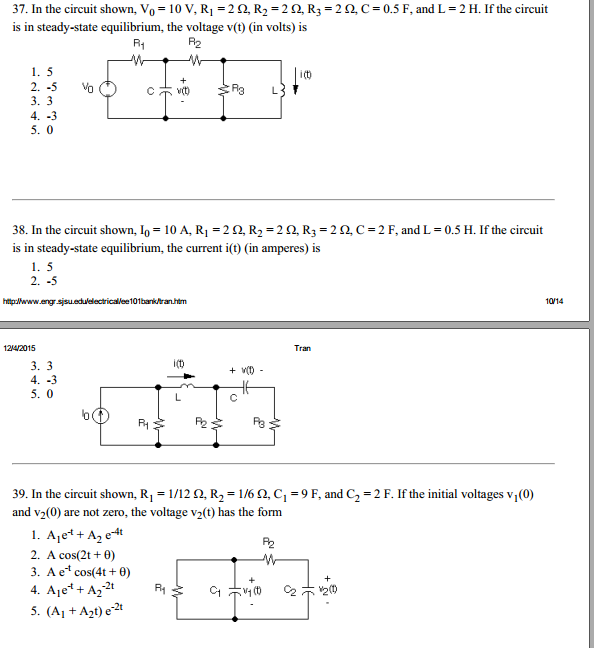 Solved 37 In The Circuit Shown V 10v Ri 2w R2 2w Chegg Com