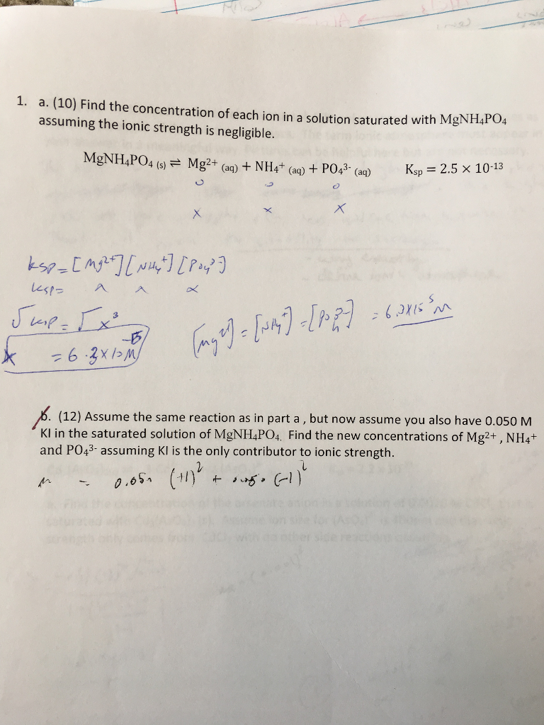 1 A 10 Find The Concentration Of Each Ion In A Chegg Com