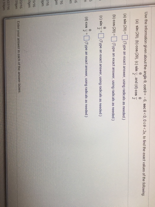 Solved Use The Information Given About The Angle Theta C Chegg Com