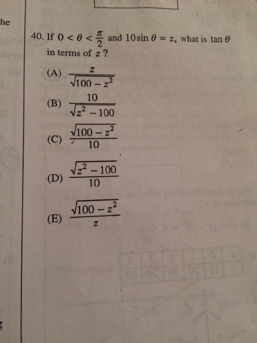 Solved 40 If 0 Theta Pi 2 And 10 Sin Theta Z What In Chegg Com