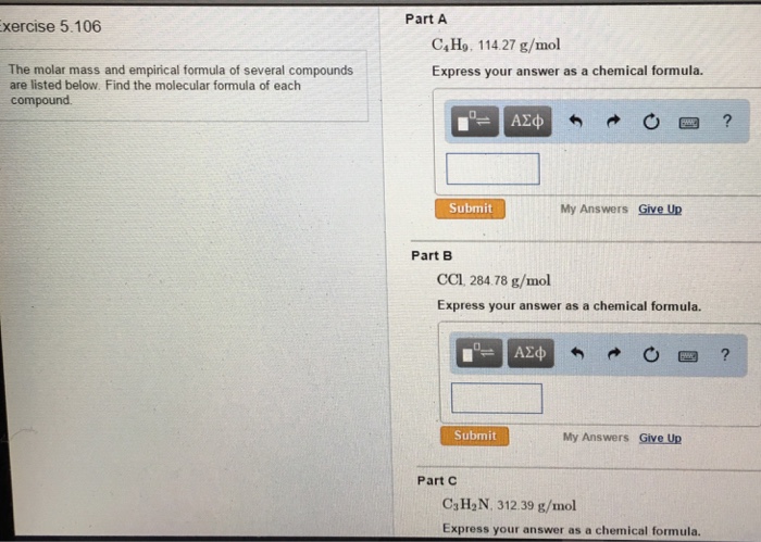 Solved The Molar Mass And Empirical Formula Of Several Co