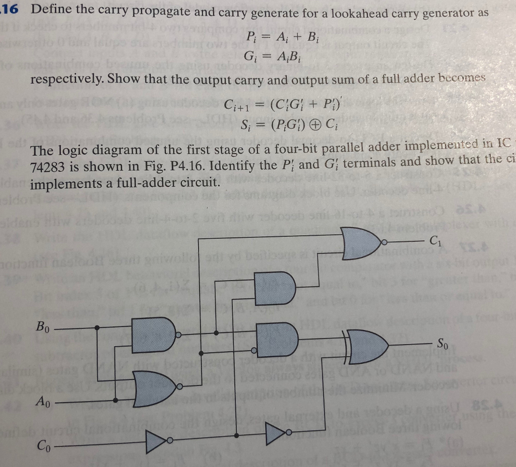 Solved 16 Define the carry propagate and carry generate for