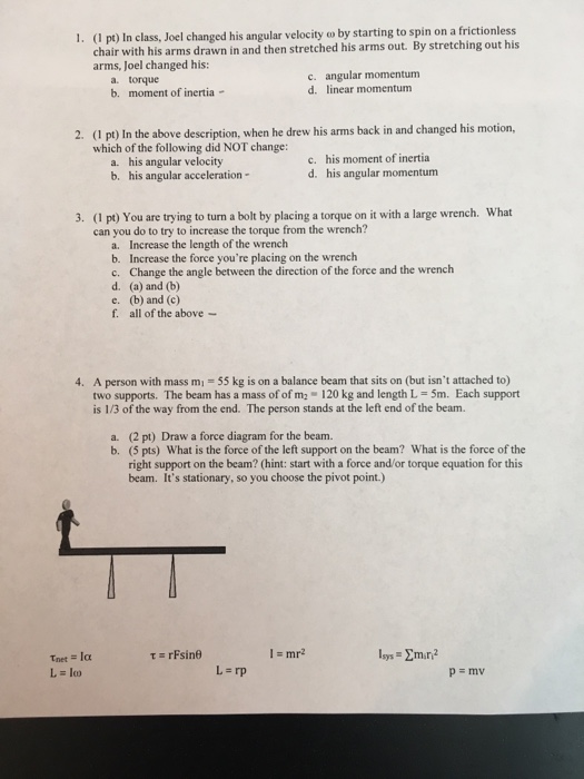 Solved In Class Joel Changed His Angular Velocity Omega