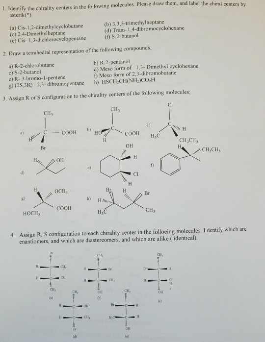 and label the chiral centers b asterik() (a) Cis-1,2-dimethylcyclobutane (c...